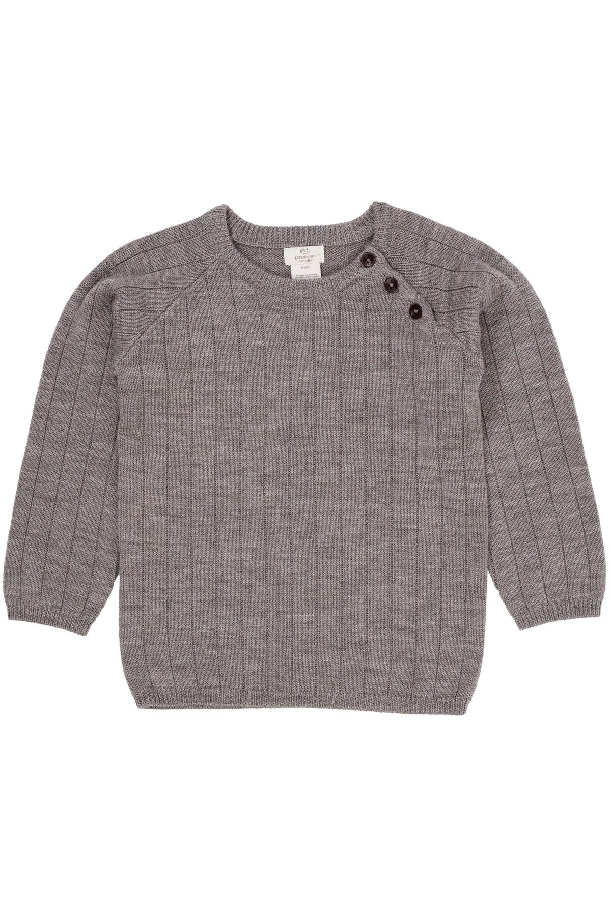 STRIKKET BLUSE I MERINOULD M. KNAPLUKNING OVER SKULDER - NATURAL MELANGE - NATURAL MELANGE / 116