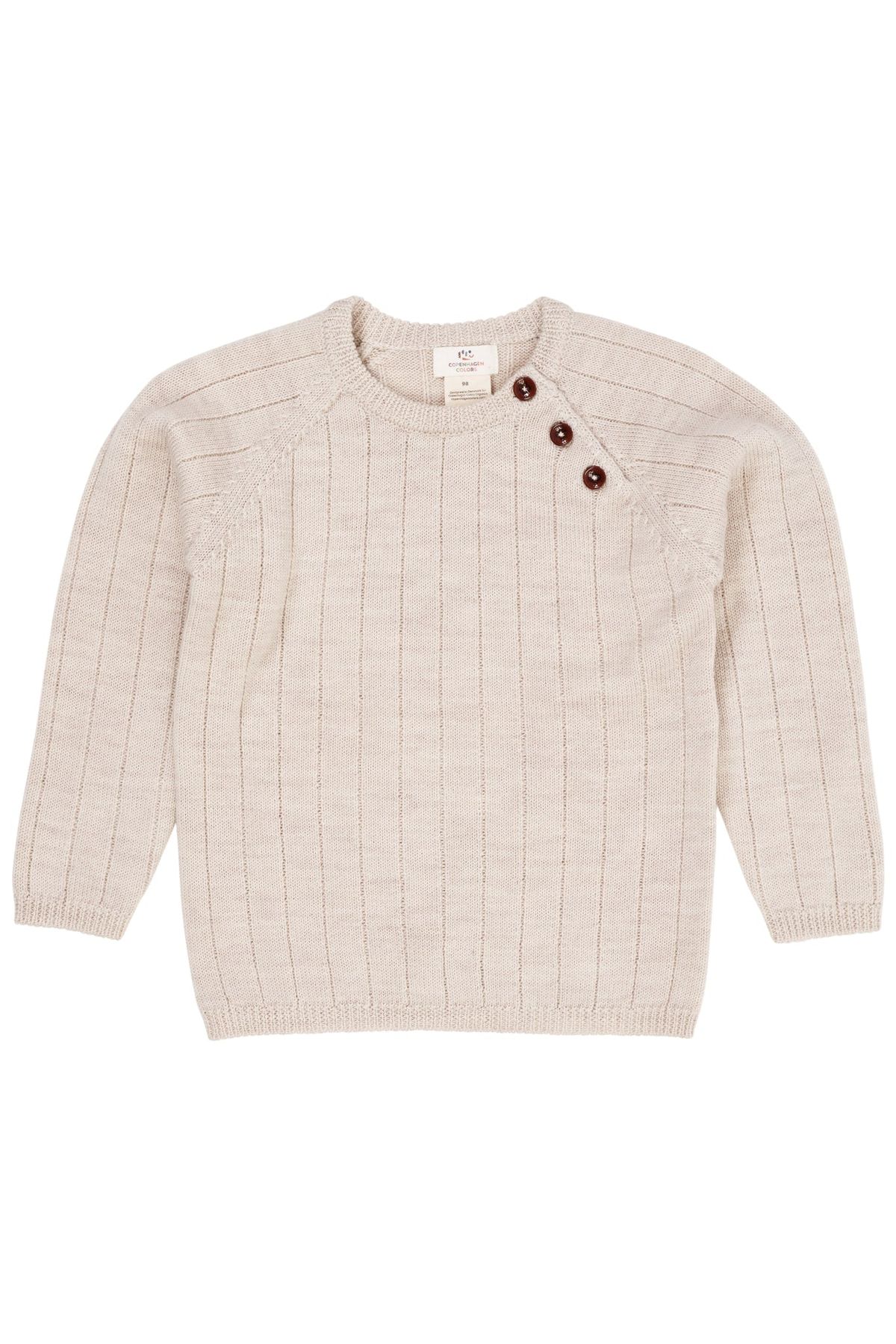 STRIKKET BLUSE I MERINOULD M. KNAPLUKNING OVER SKULDER - PALE CREAM MELANGE - PALE CREAM MELANGE / 104