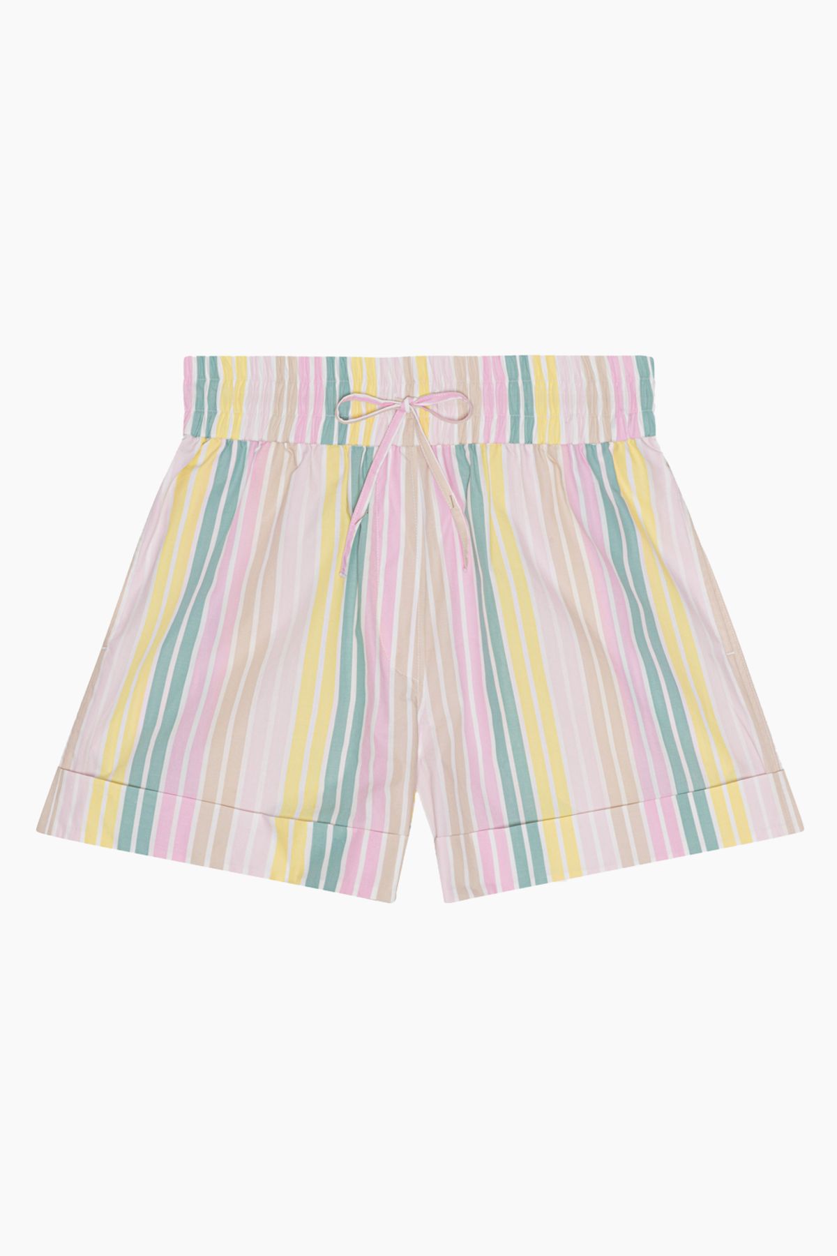 Stripe Cotton Elasticated Shorts F7768 - Multicolor - GANNI - Stribet M