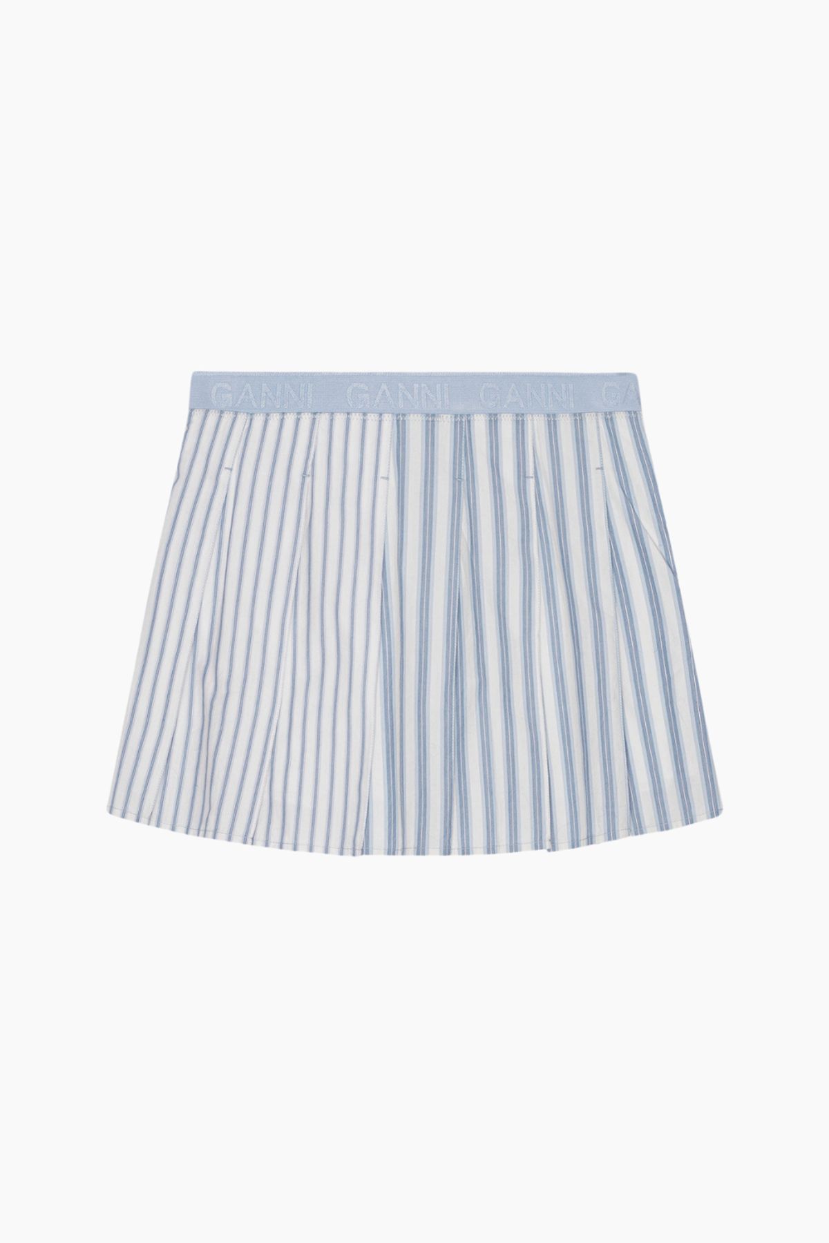 Stripe Cotton Pleated Mini Skirt F9599 - Egret - GANNI - Stribet M