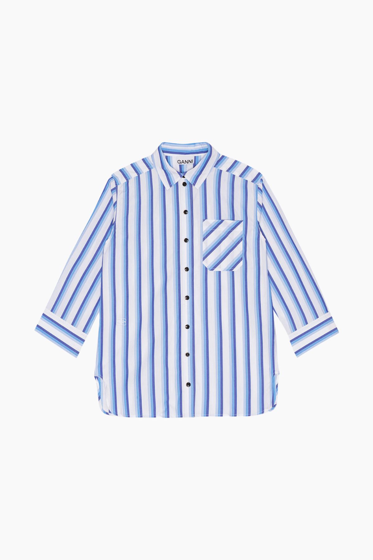 Stripe Cotton Shirt F9153 - Silver Lake Blue - GANNI - Stribet L