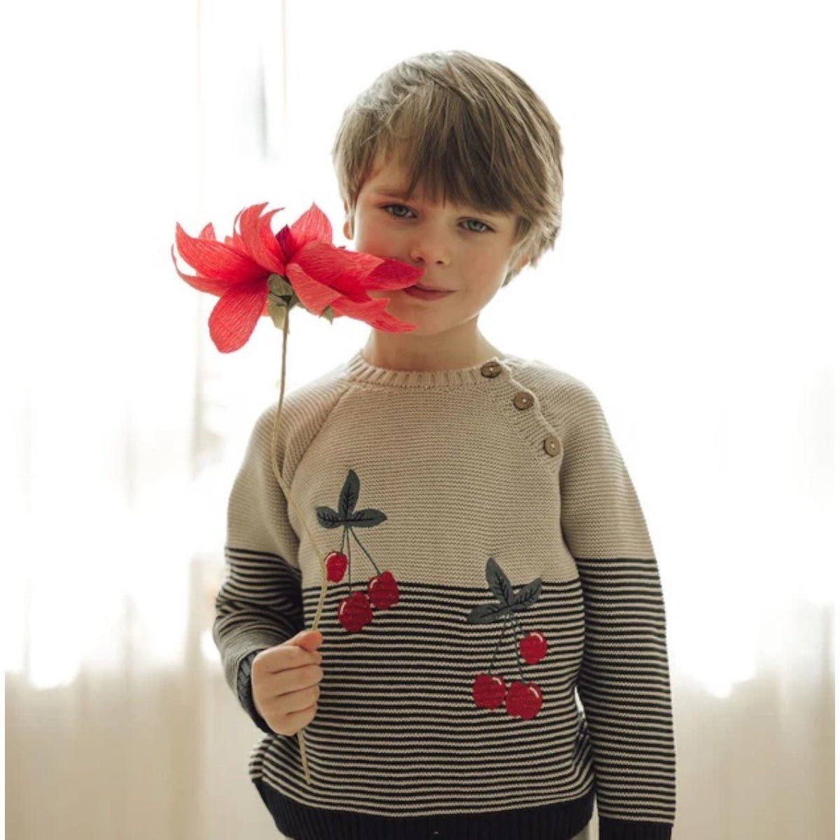 Striped Cherry Sweater - Beige / 4-5y - 110cm