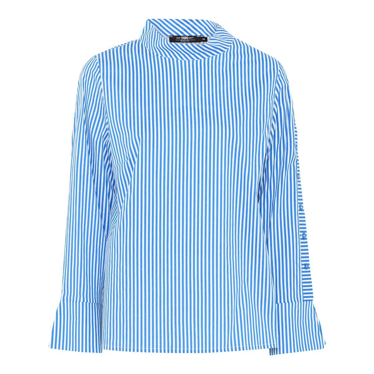 Striped T-neck Button Blouse