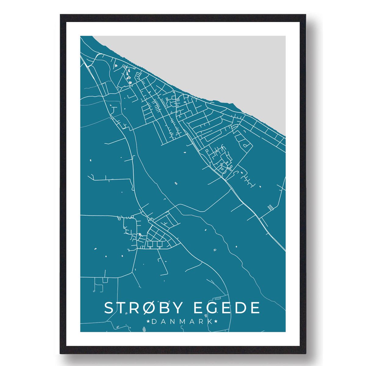 Strøby Egede by plakat - blå (Størrelse: L - 50x70cm (B2))