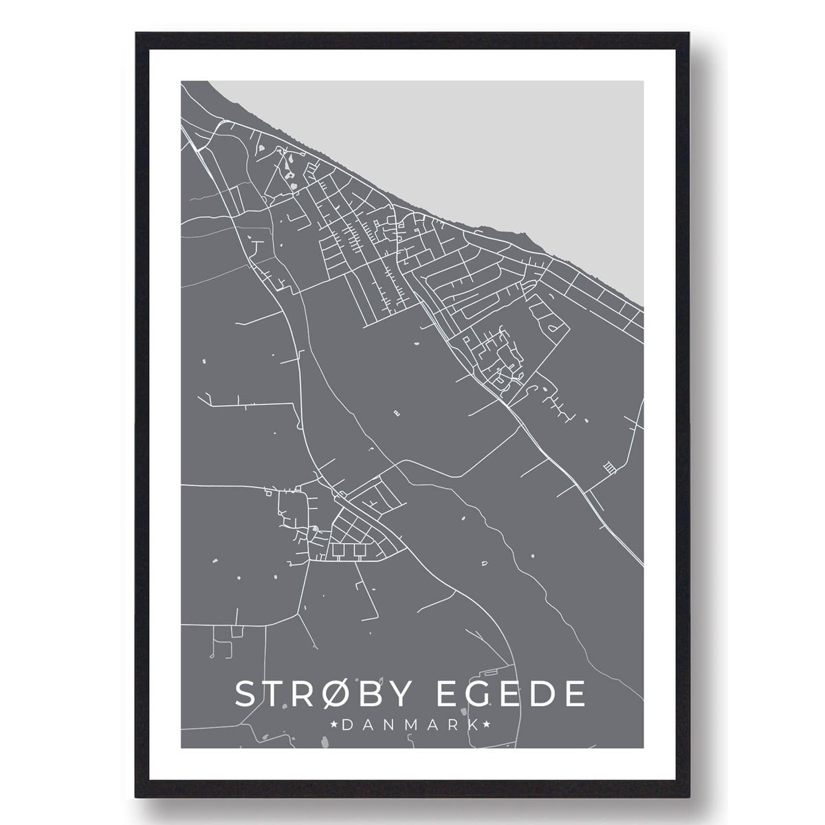 Strøby Egede by plakat - grå (Størrelse: M - 30x40cm)