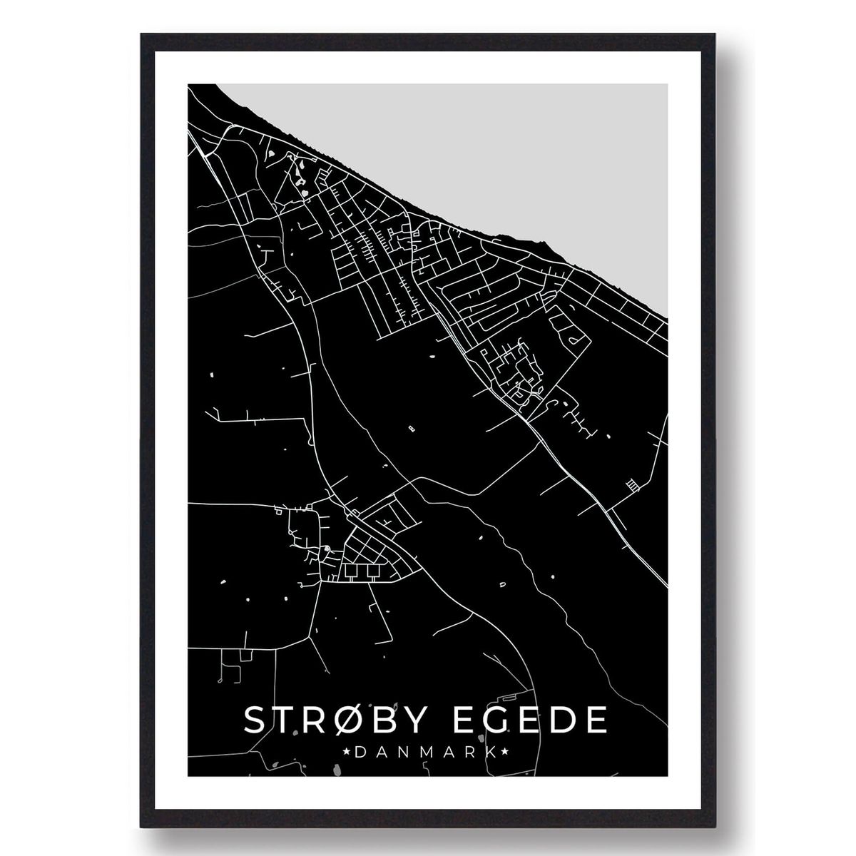 Strøby Egede by plakat - sort (Størrelse: M - 30x40cm)