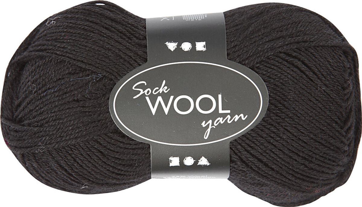 Strømpegarn - Uld+nylon - L 200 M - Sort - 50 G