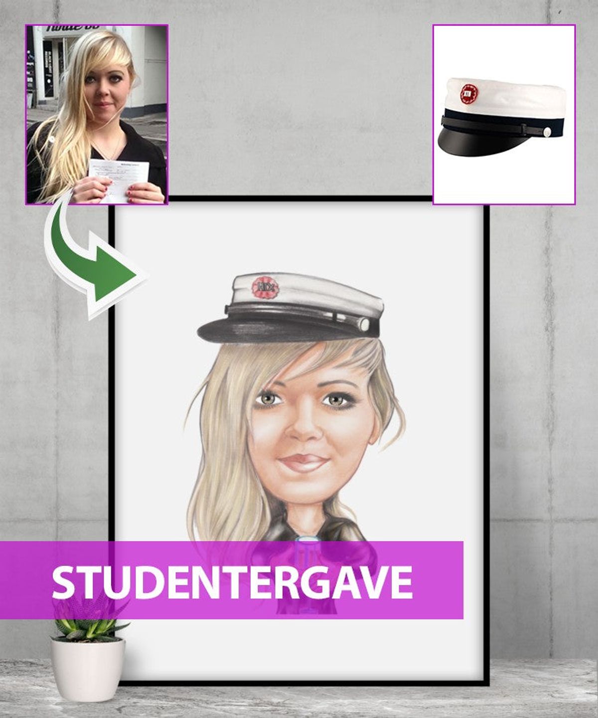 Studentergave - karikaturtegning efter dine fotos