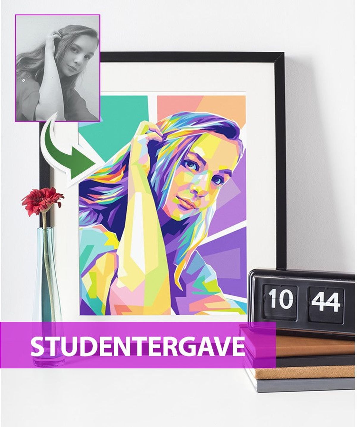 Studentergave - pop art tegning efter dine fotos