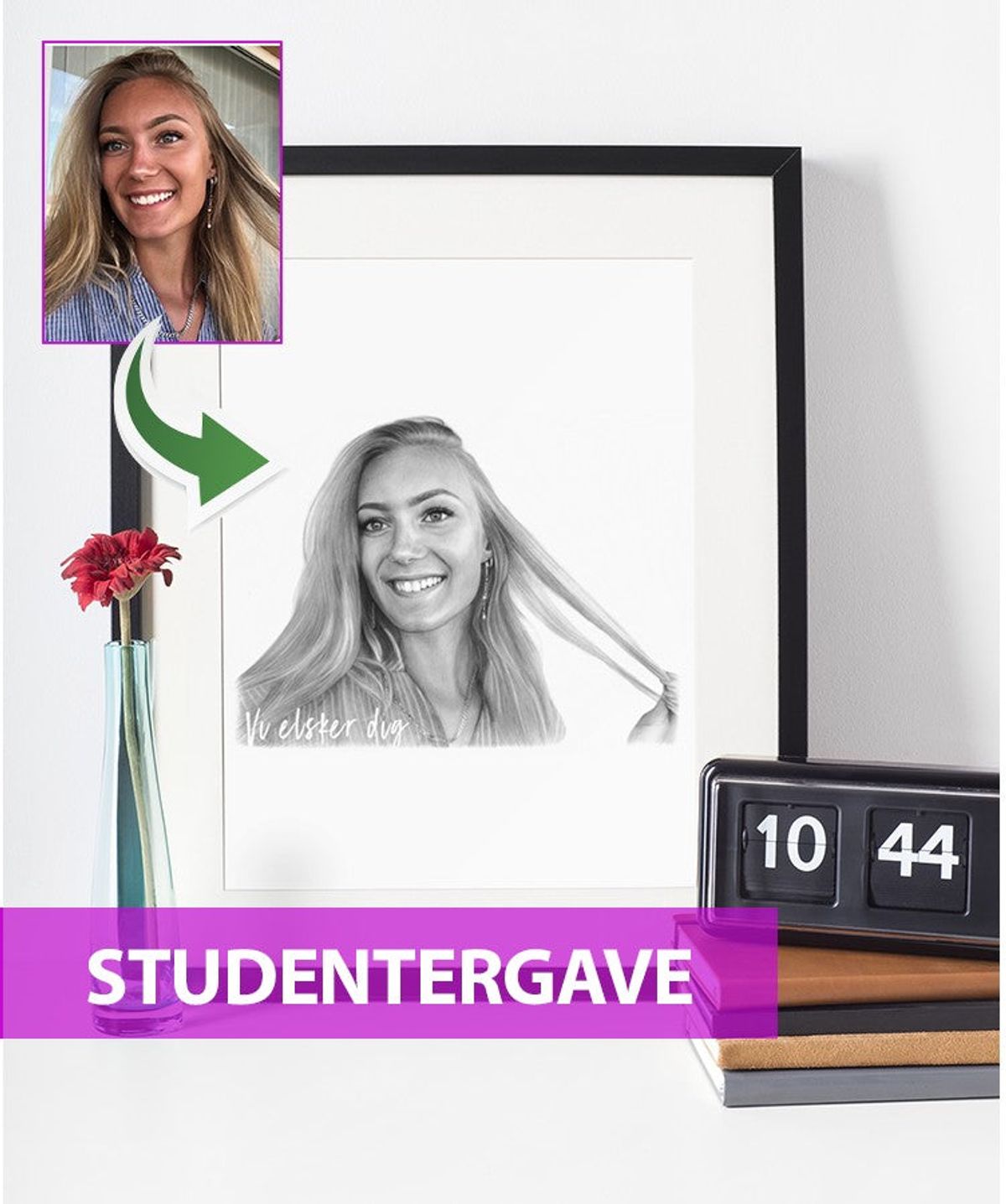 Studentergave - Portrættegning efter dine fotos