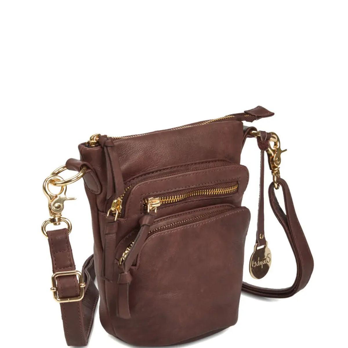 Style Nirvana i mørkebrun m. guld. Sublim mindre bumbag / skuldertaske / crossbody m. mange rum og lommer