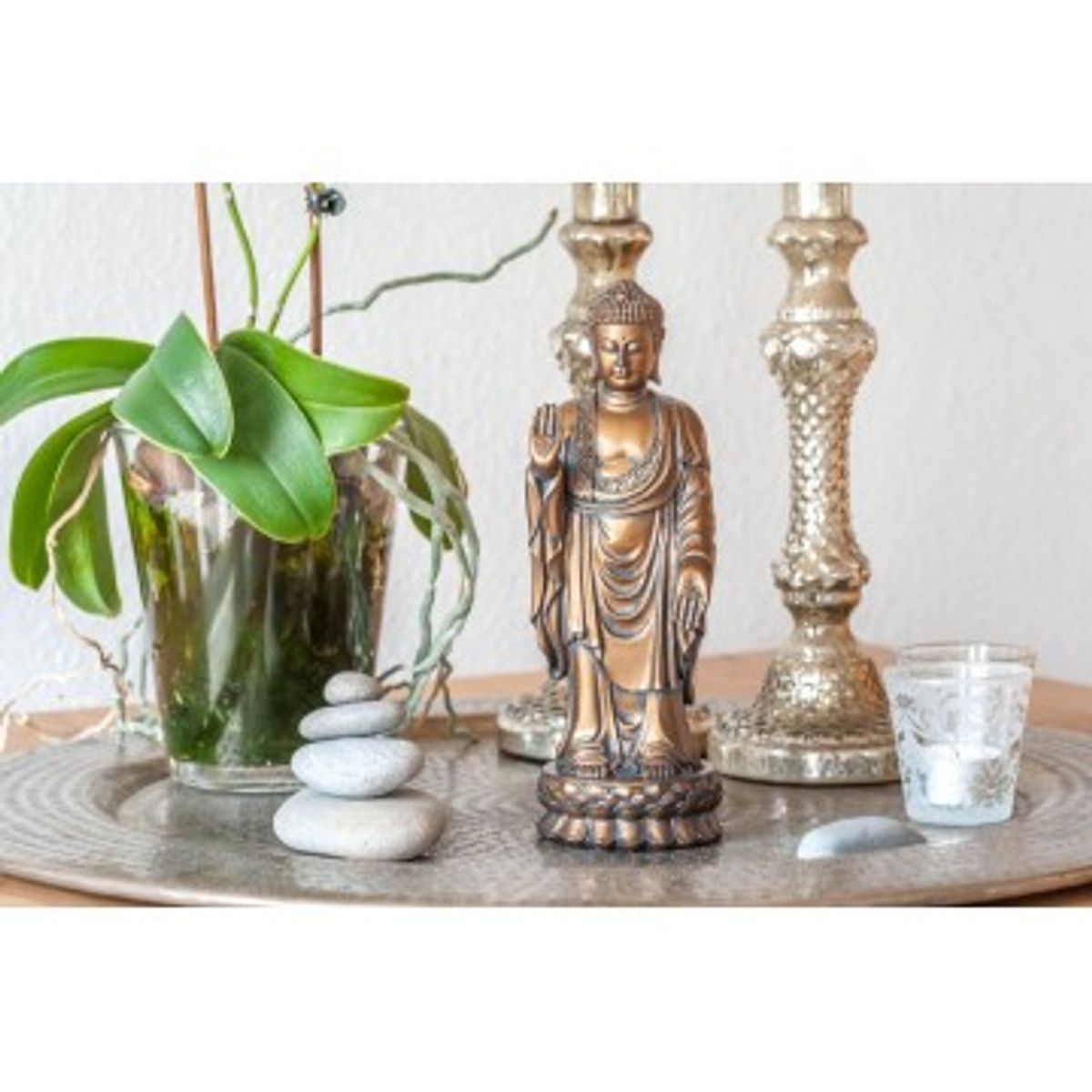 Stående Buddha-figur (Bronze finish) - Buddha statuer generelt - GodKarmaShop