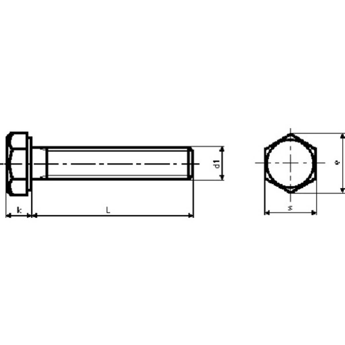 Stålbolt M20 x 50 mm, A4, DIN 933, 6-kant