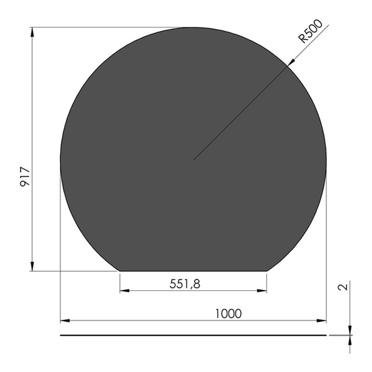 Stålgulvplade Cirkel Afskåret Sort - 100 x 91,7 cm