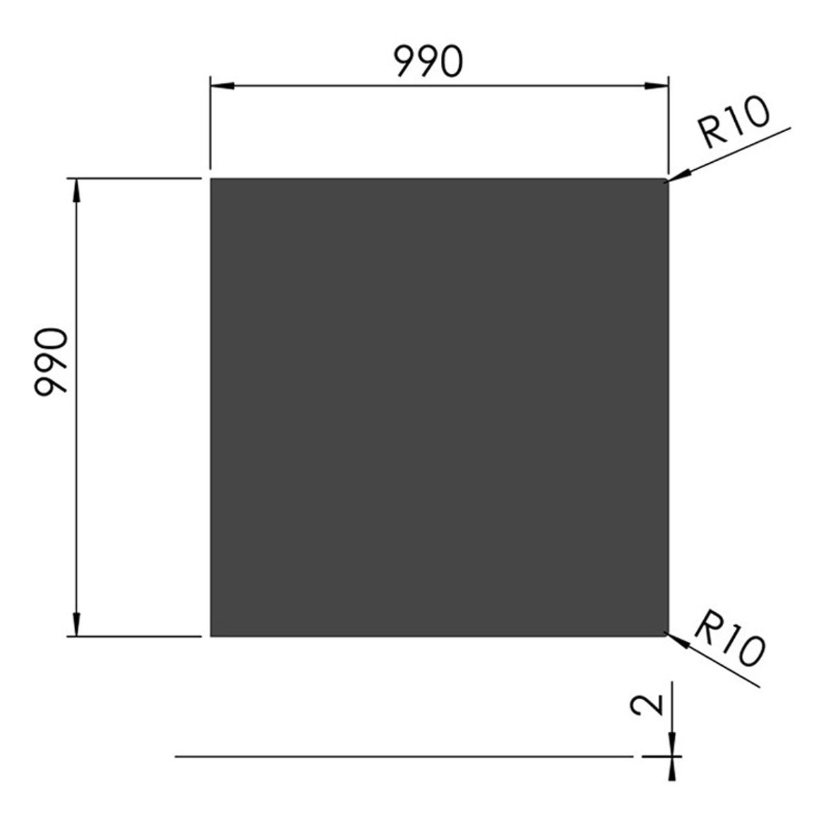 Stålgulvplade Firkant 2 Afrundede Hjørner - 100 x 100 cm