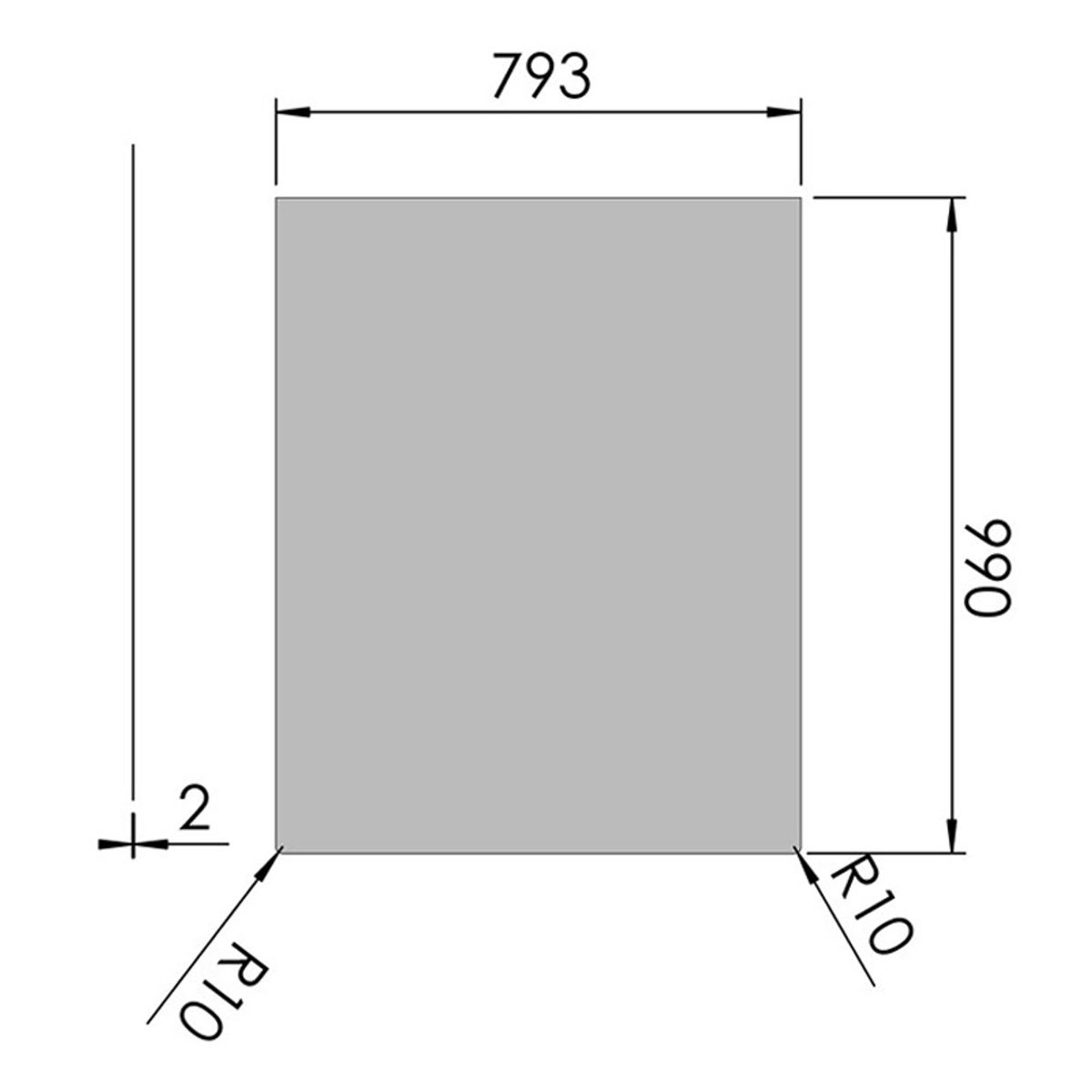 Stålgulvplade Firkant 2 Afrundede Hjørner Grå - 80 x 100 cm