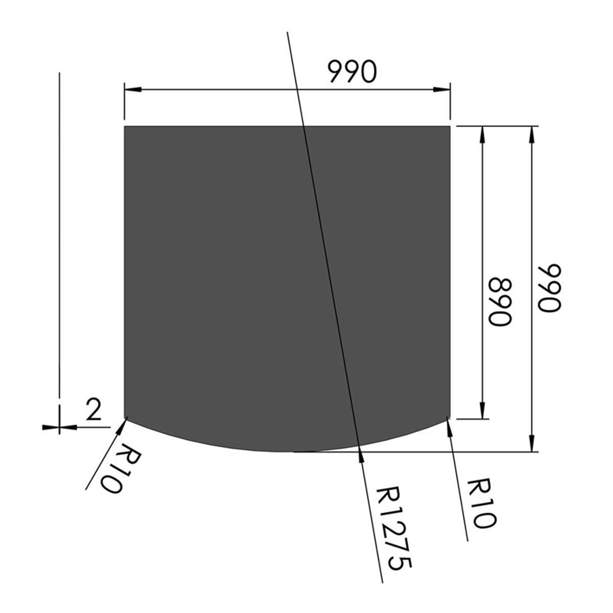 Stålgulvplade Flad Bue Sort - 100 x 100 cm