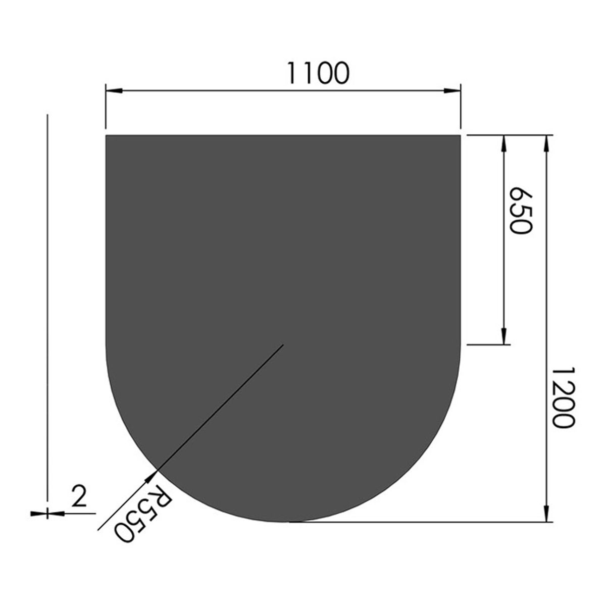 Stålgulvplade Halvcirkel Sort - 110 x 120 cm