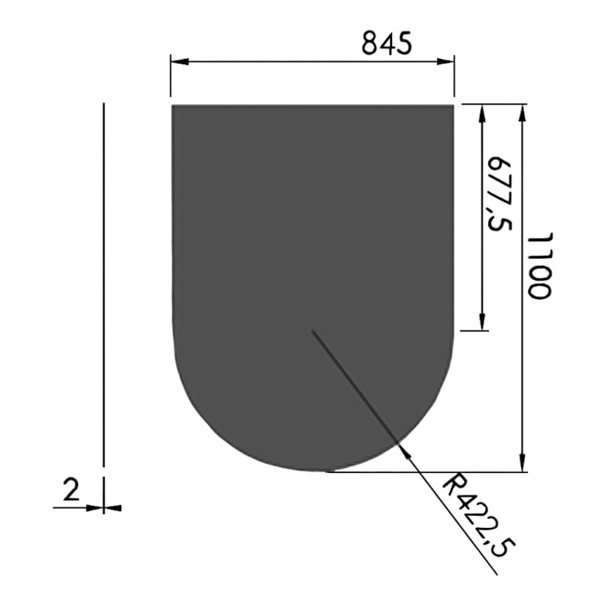 Stålgulvplade Halvcirkel Sort - 85 x 110 cm