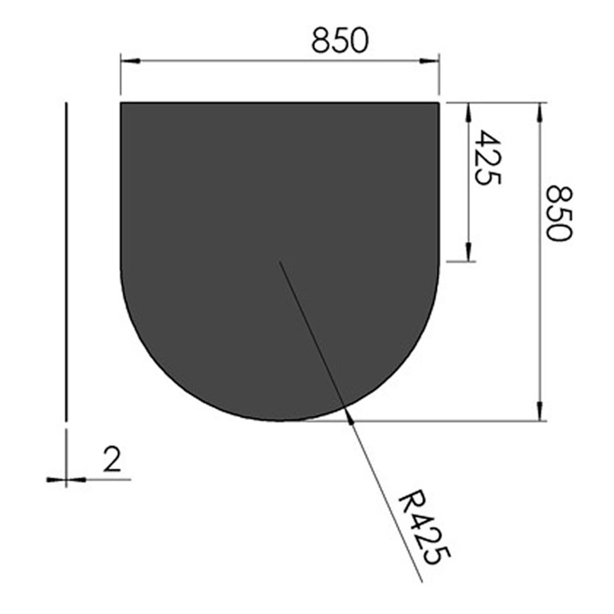 Stålgulvplade Halvcirkel Sort - 85 x 85 cm