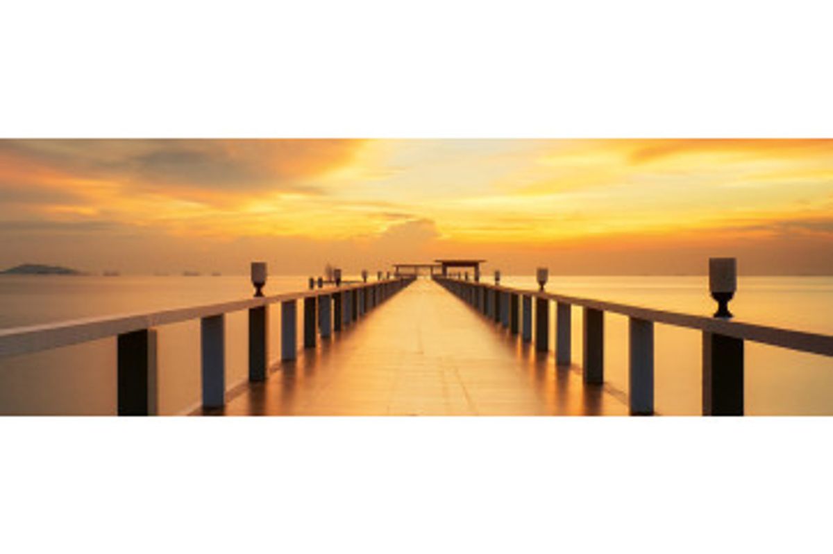 Stænkfolie til køkken - Wooden Bridge At Sunrise