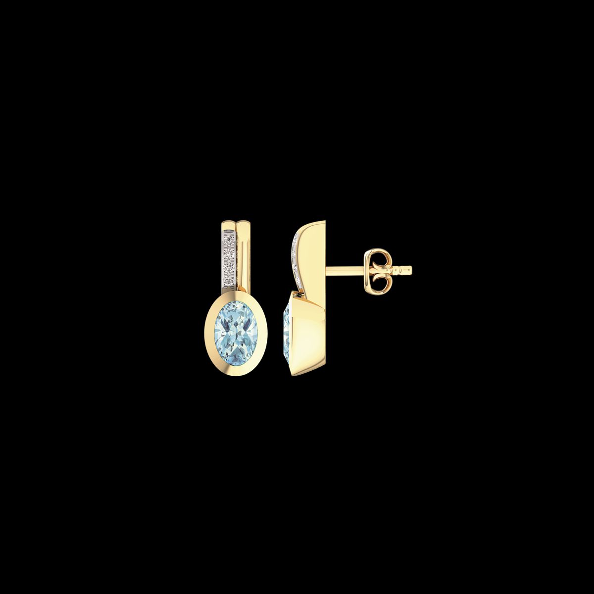 Støvring Design 14 Karat Guld Ørestikker med Sky Blue Topas og Brillanter 0,04 Carat W/SI