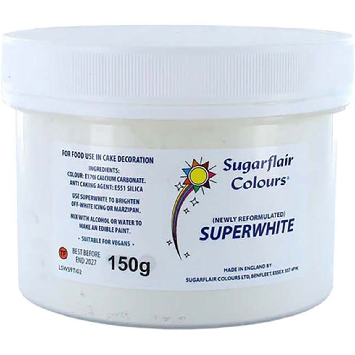 Sugarflair Pulverfarve, Super White - 150g