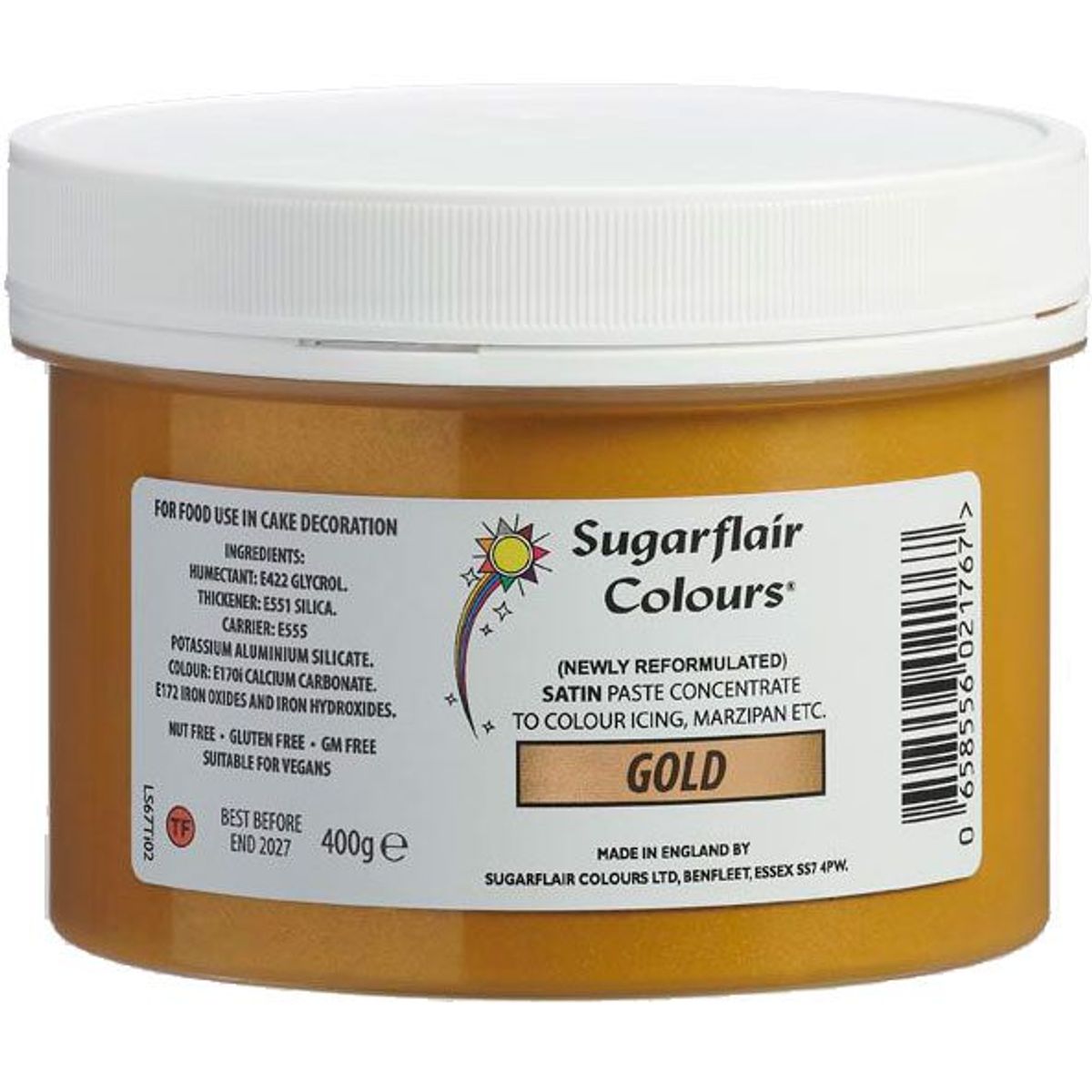 Sugarflair Satin Pastafarve, Gold - 400g