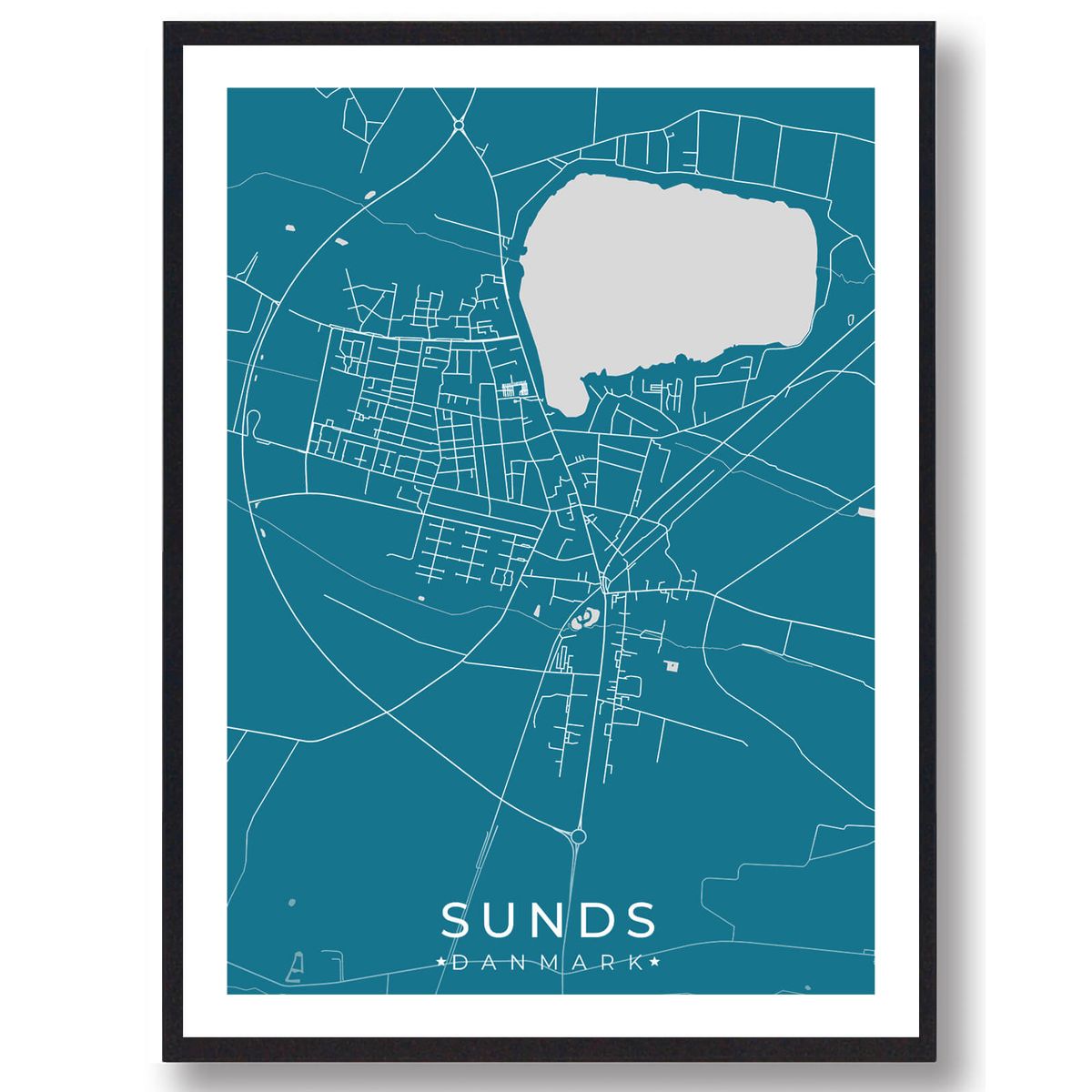 Sunds by plakat - blå (Størrelse: M - 30x40cm)