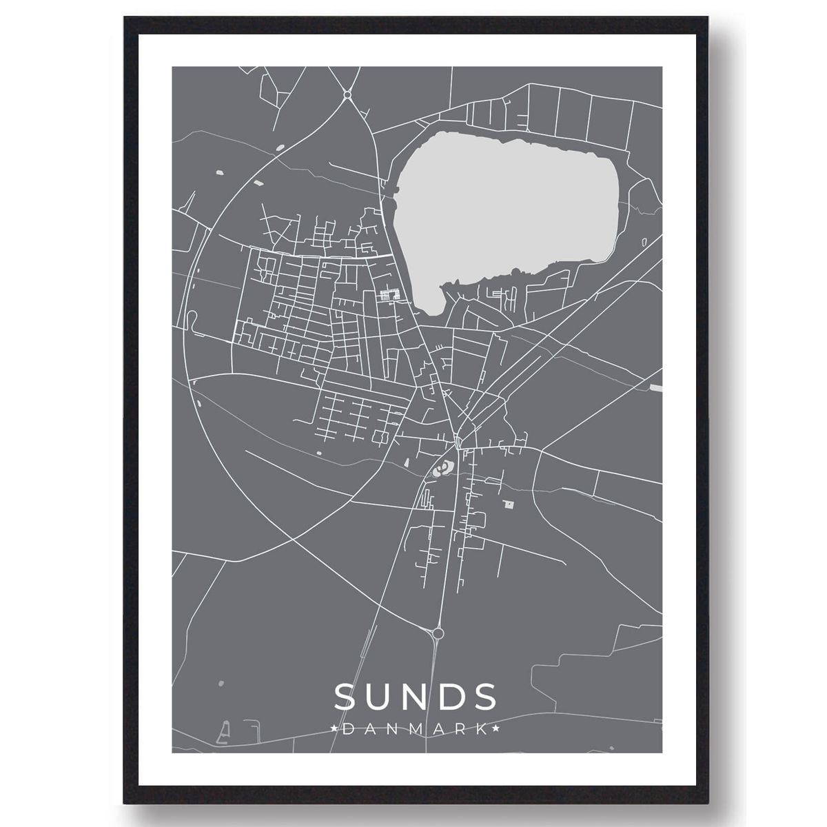 Sunds by plakat - grå (Størrelse: M - 30x40cm)