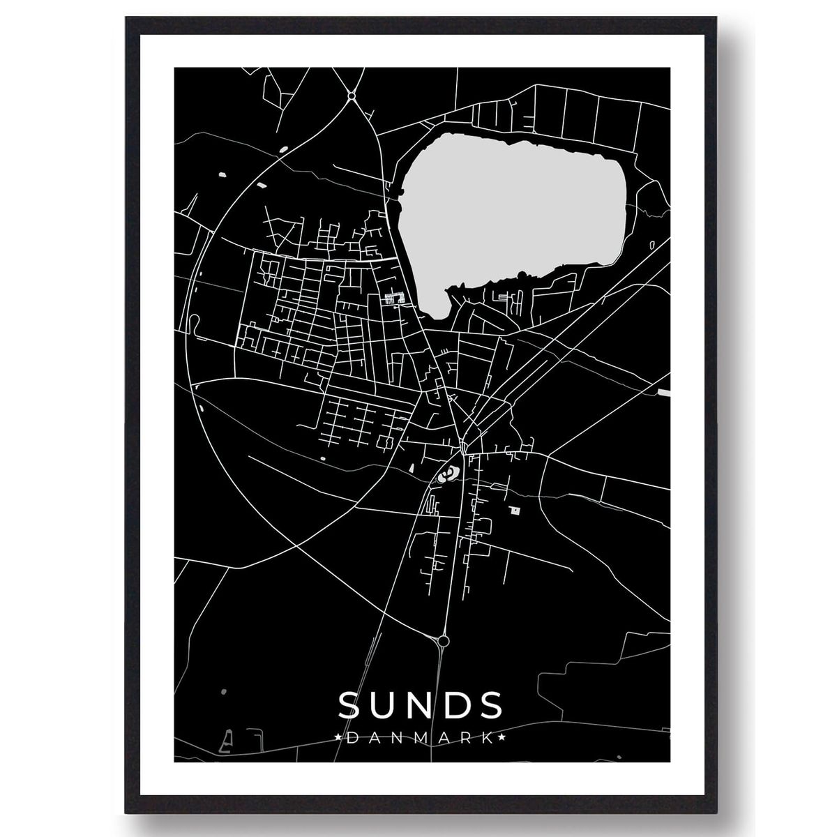 Sunds by plakat - sort (Størrelse: M - 30x40cm)