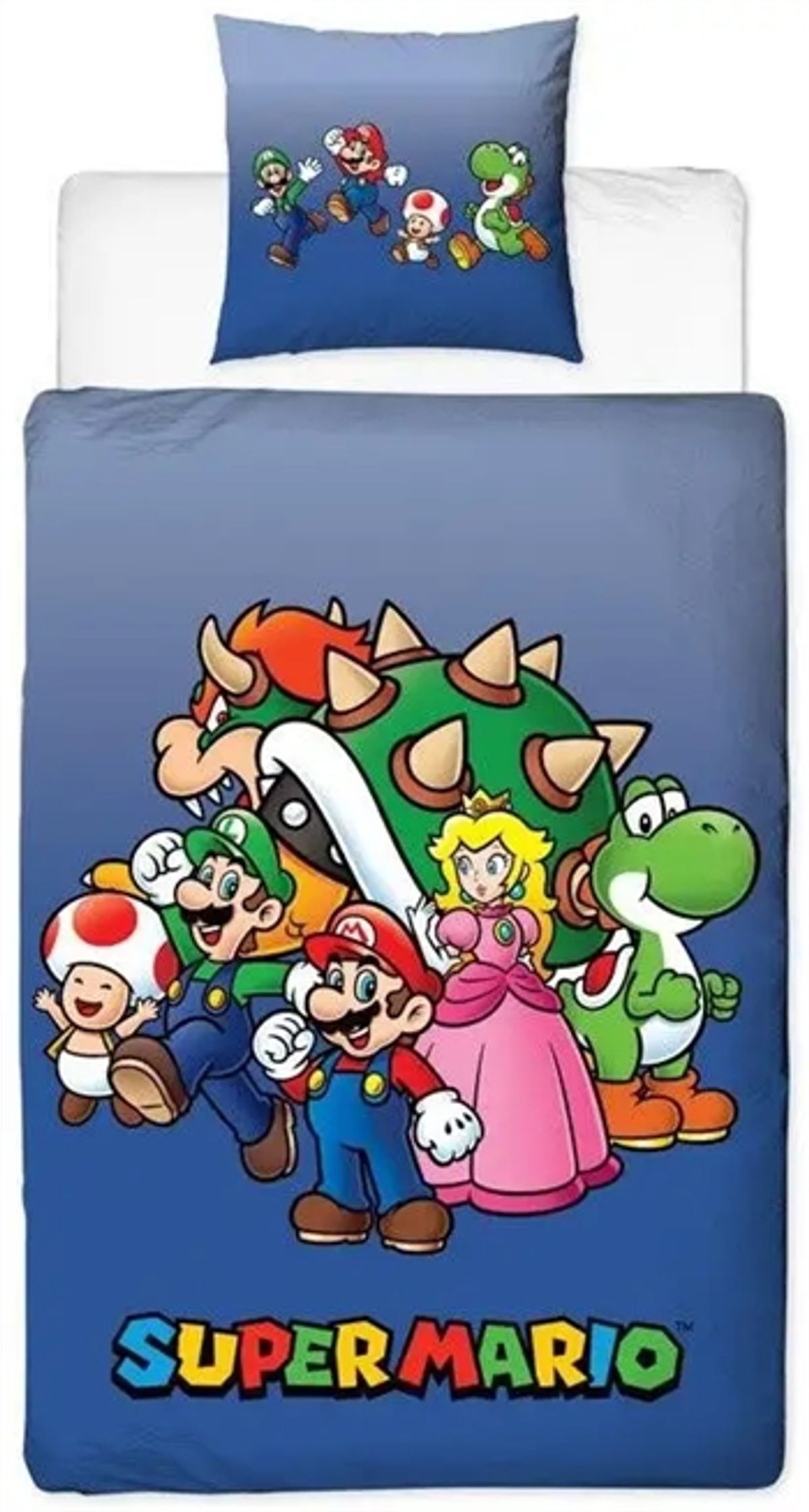 Super Mario sengetøj - 150x210 cm - The team - Dynebetræk med 2 i 1 design - 100% bomuld