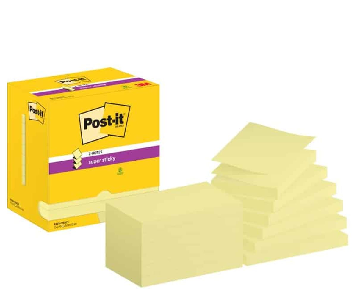 Super Sticky POST-IT Z-Notes til feeder, 76x127mm, 12x90 kort, gul,.