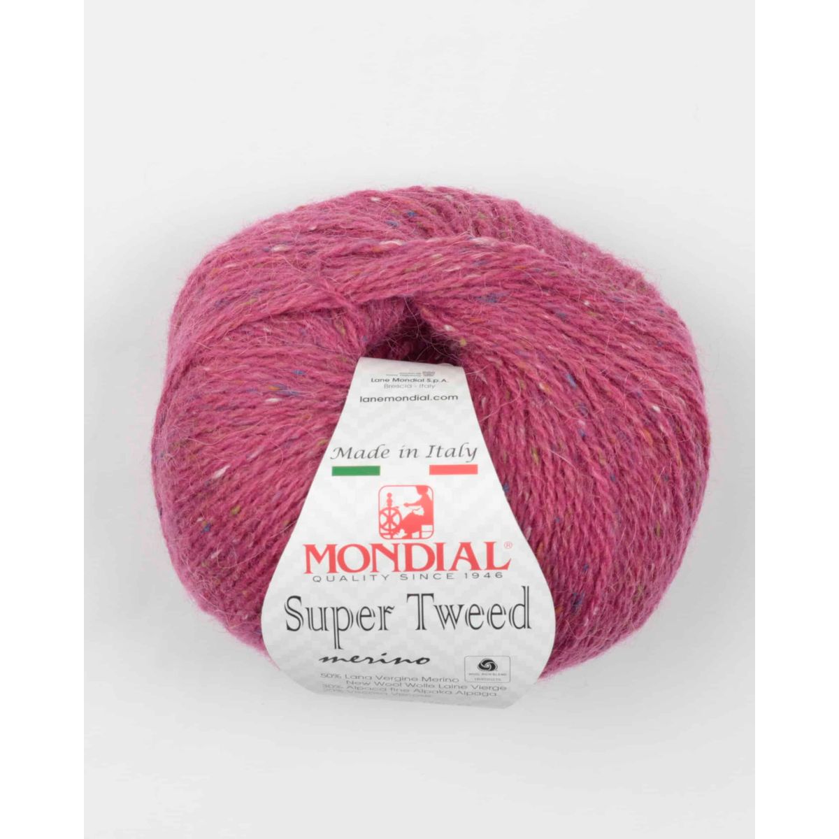 Super Tweed fra Mondial i mange farver - 417 Mørk pink - 20% Viskose, 50% Merinould, 30% Alpaka