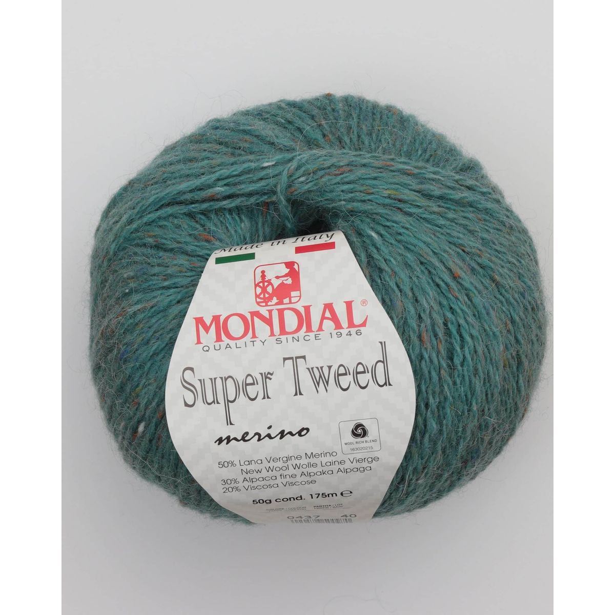 Super Tweed fra Mondial i mange farver - 437 Støvet petrol - 20% Viskose, 50% Merinould, 30% Alpaka