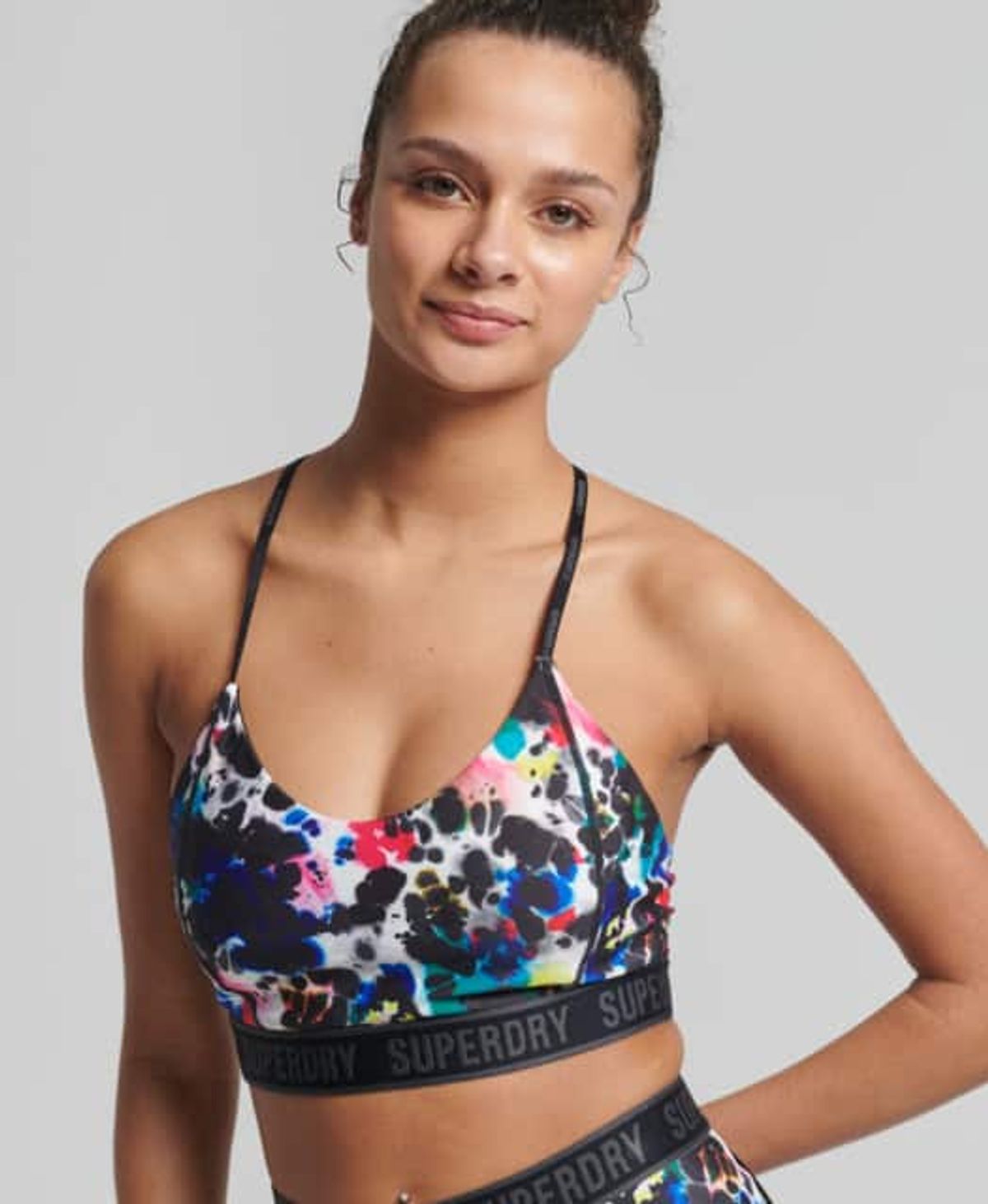 SuperDry Sport - Train Mid Impact Elastic Bra - Abstract Ink Micro L