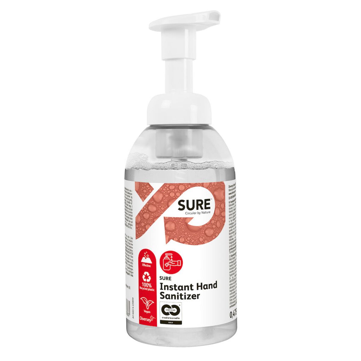 SURE Instant Handsanitizer, plantebaseret hånddesinfektion med eucalyptus, 475 ml i pumpeflaske