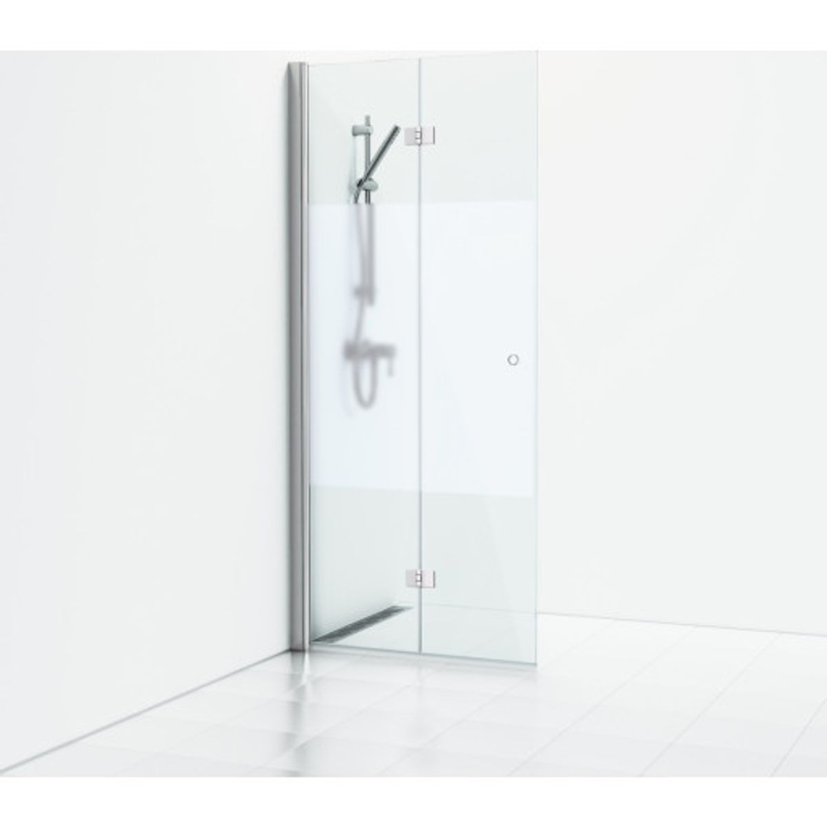 Svedbergs Skoga brusedør, 76 cm, halvfrostet glas, blank aluminium profil