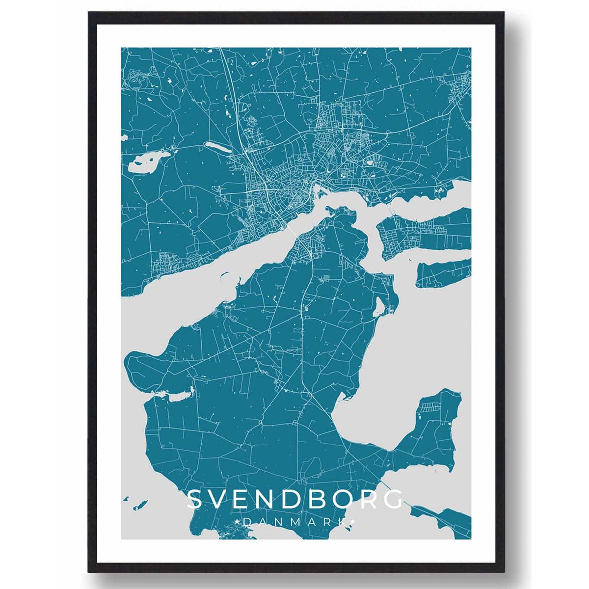 Svendborg by plakat - blå (Størrelse: M - 30x40cm)