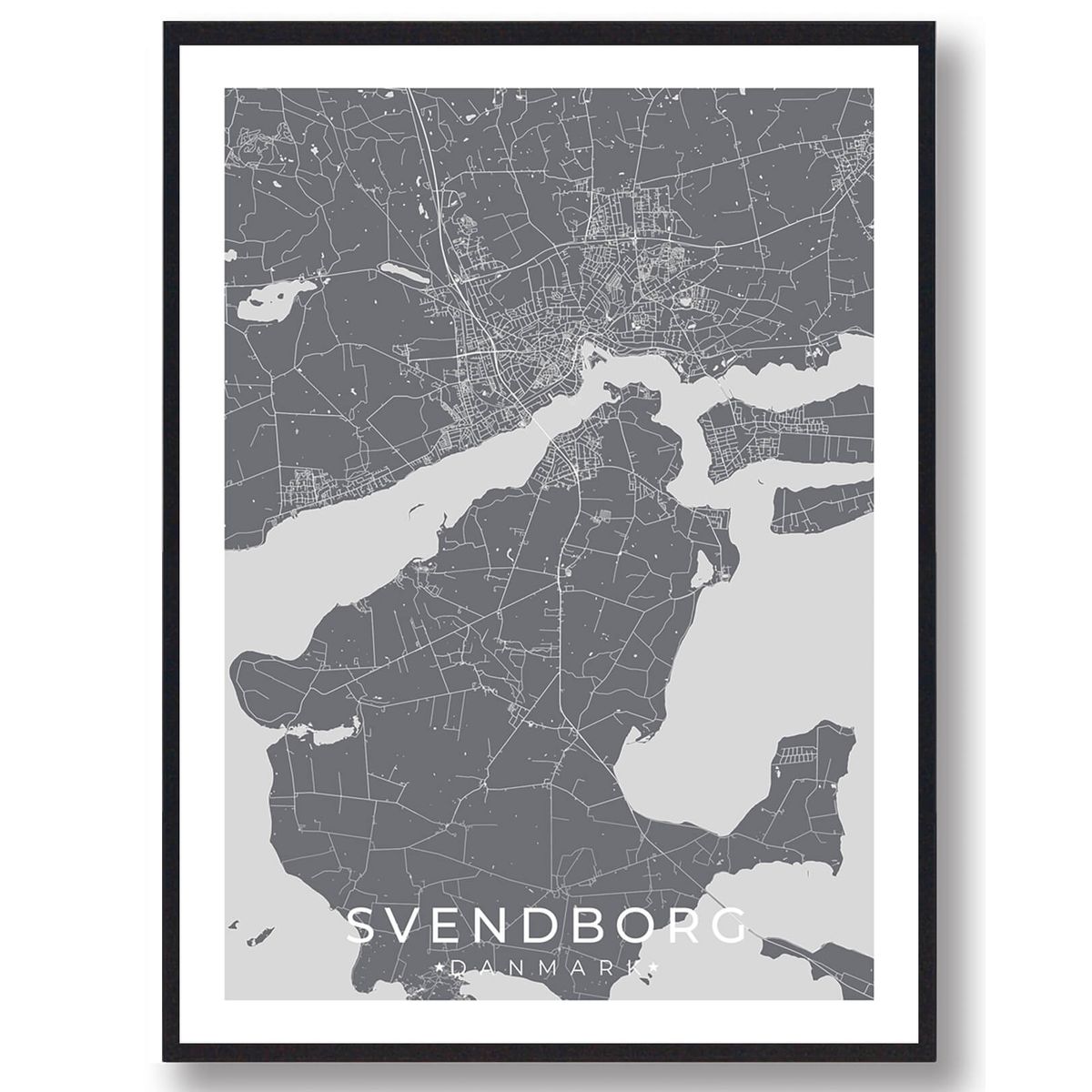 Svendborg by plakat - grå (Størrelse: M - 30x40cm)