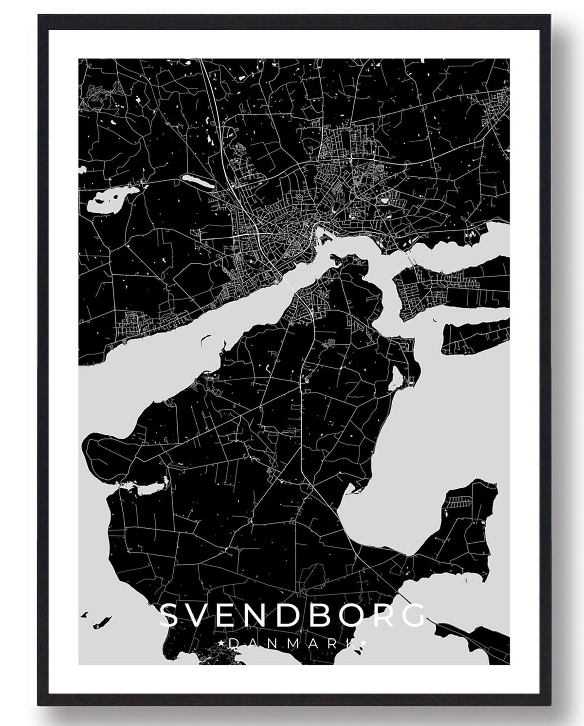 Svendborg by plakat - sort (Størrelse: L - 50x70cm (B2))