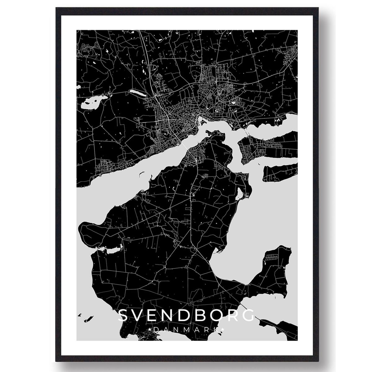 Svendborg by plakat - sort (Størrelse: XS - 15x21cm (A5))