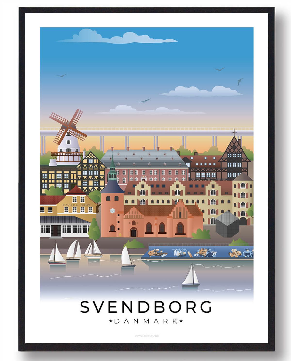 Svendborg plakat med hvid kant (RESTPARTI) (Størrelse: M - 30x40cm)