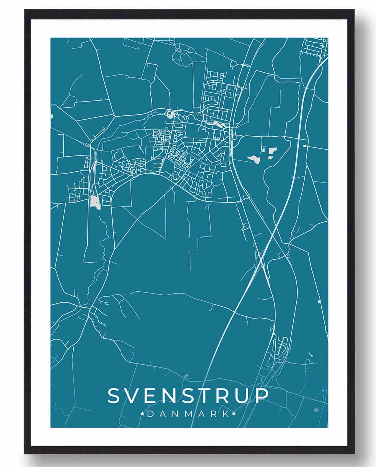 Svenstrup by plakat - blå (Størrelse: L - 50x70cm (B2))