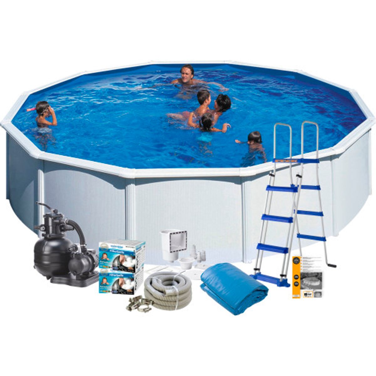 Swim & Fun/Gre komplet poolpakke, Ø5,5 meter, 120 cm, hvid