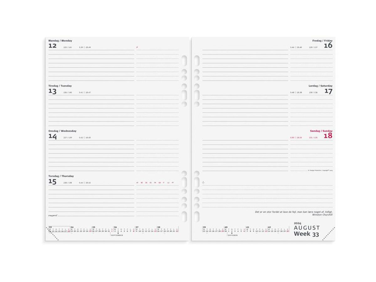 System A5 International Ugekalender Tværf. Refill 2024