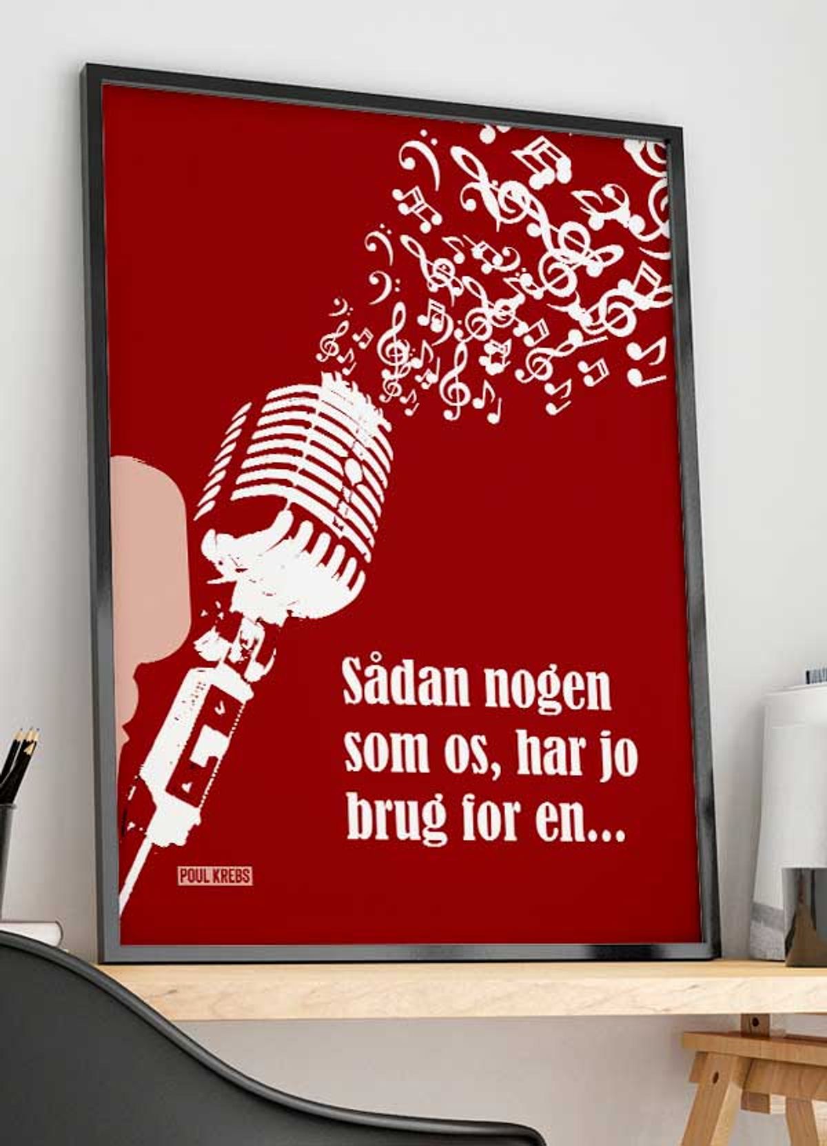 Sådan nogen som os Poul Krebs-plakat rød med mikrofon - 21 x 29,7 (A4) Kr. 199,-