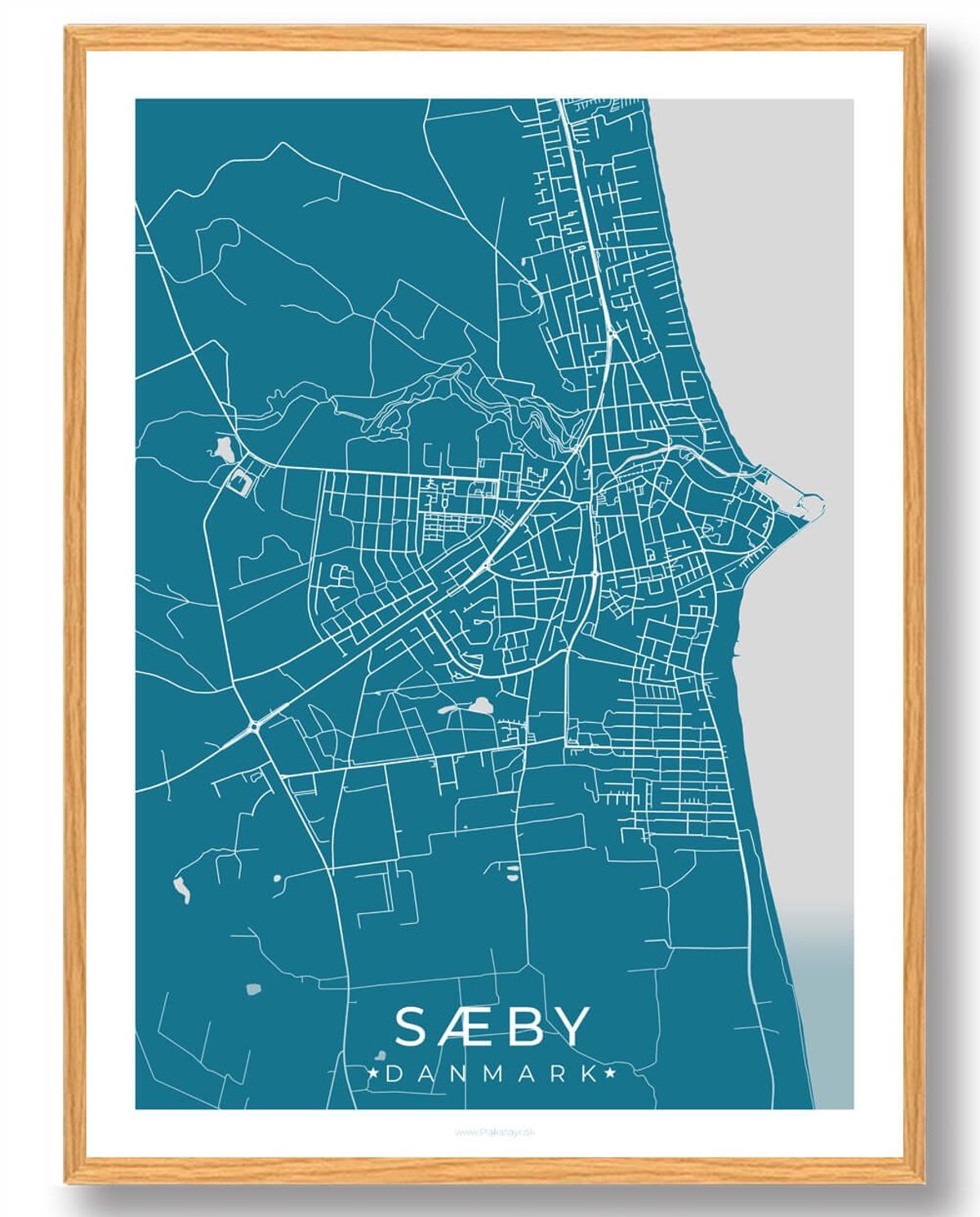 Sæby by plakat - blå (Størrelse: L - 50x70cm (B2))