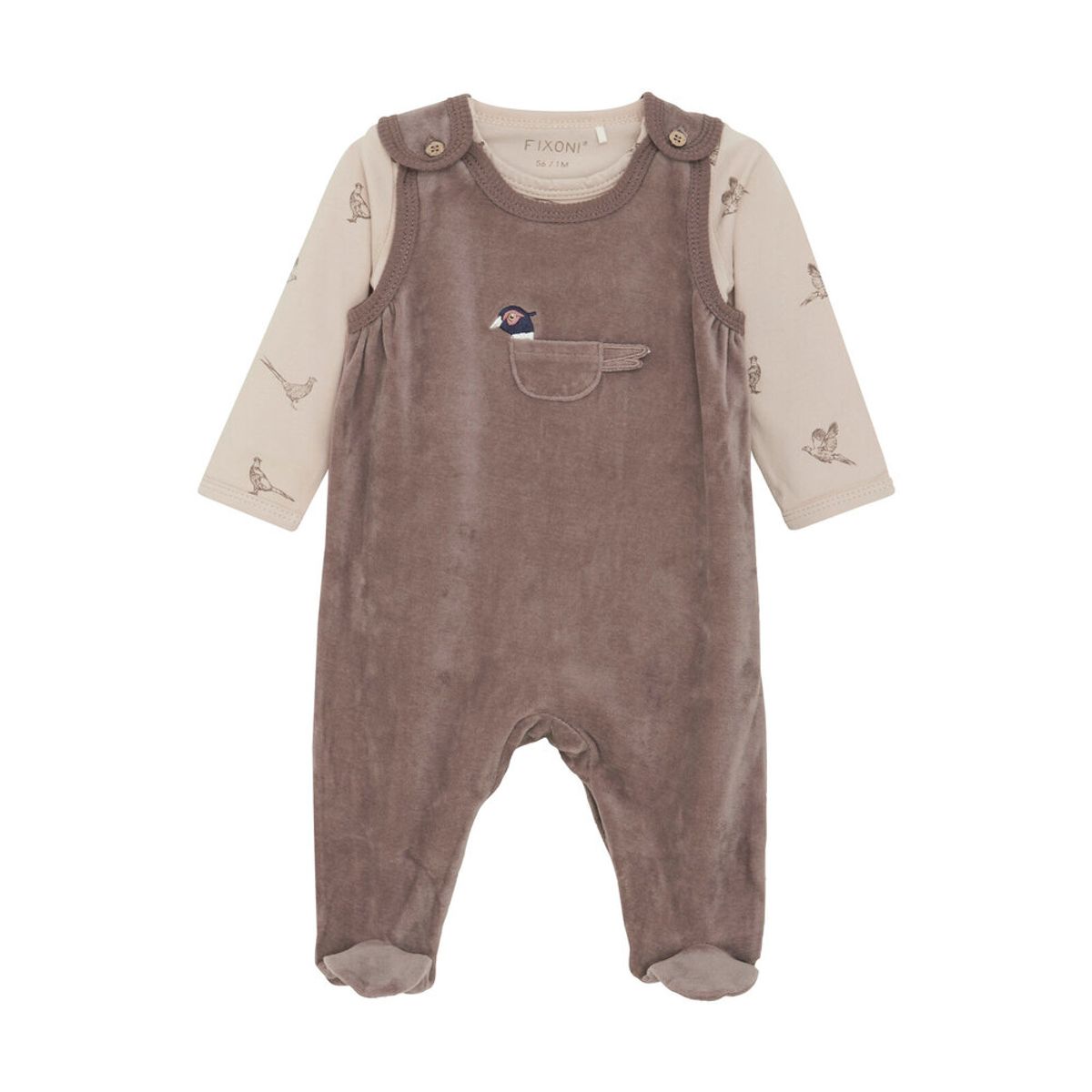 Sæt m. body og velour Sparkedragt - Deep Taupe - 56