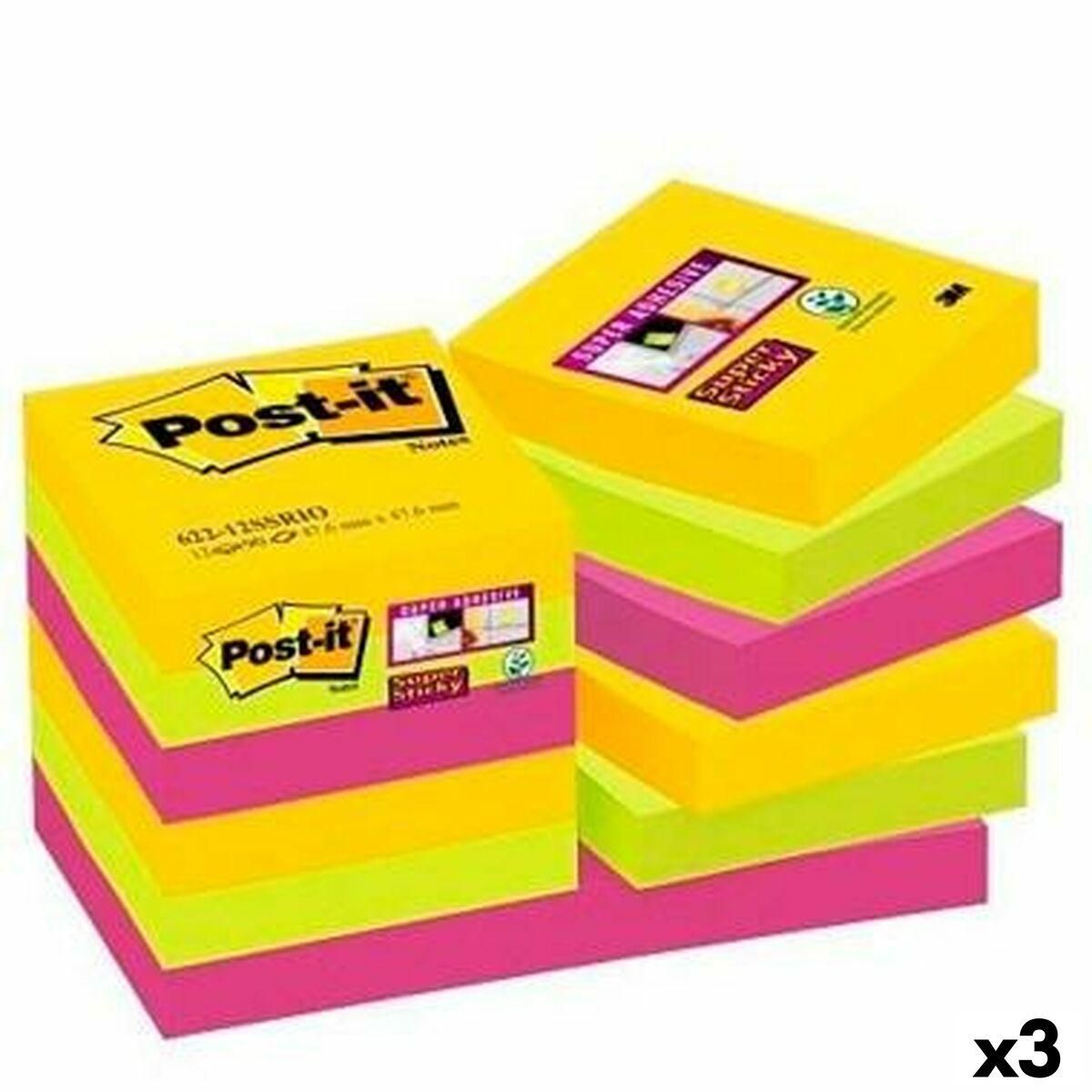 Sæt med klæberige noter Post-it Super Sticky Multifarvet 47,6 x 47,6 mm (3 enheder)